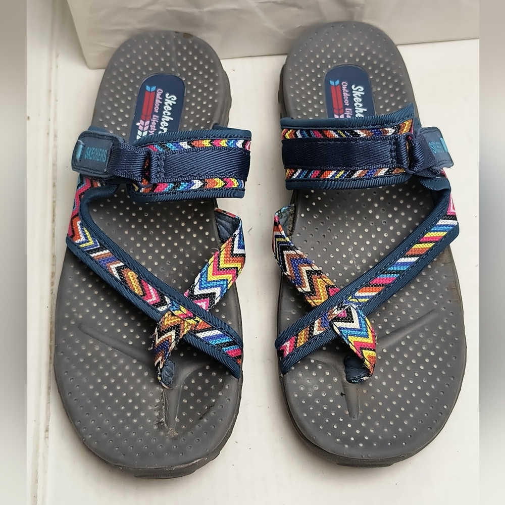 Skechers Reggae Zig Swag 10 Blue Thong Sandals Durable Sole Casual Outdoor - Picture 2 of 8
